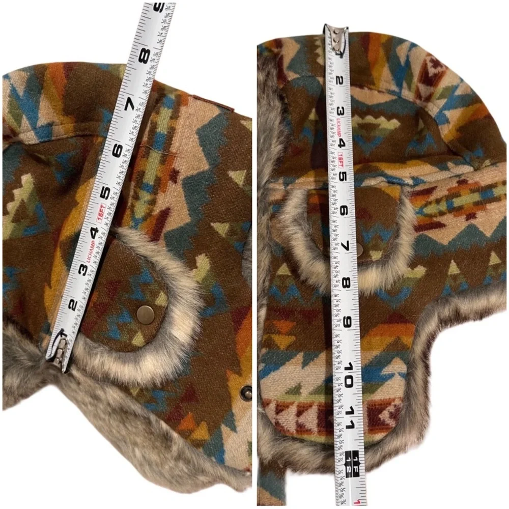 Pendleton 100% Wool Faux Fur Trapper Hat Solstice Canyon Southwestern MED unisex